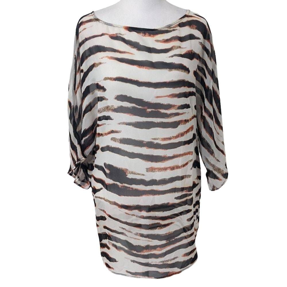 BB Dakota Tiger Striped Tunic Size XS Oversized Sheer Top